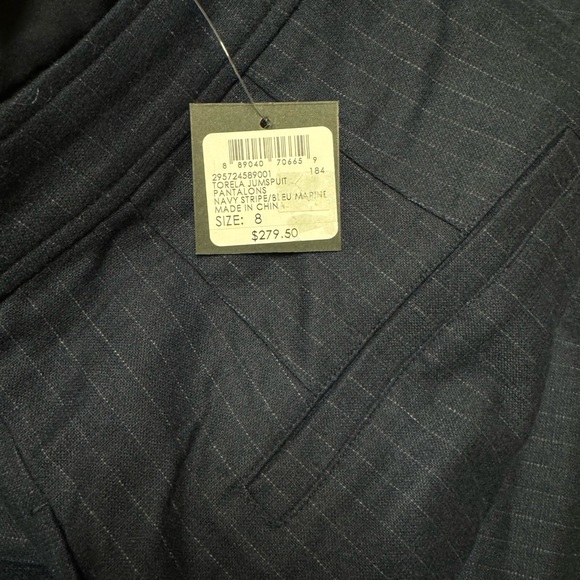 New Club Monaco cropped jumpsuit in navy stripes - Picture 3 of 5